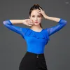 Scene Wear Performance Clothing Ballroom Dance Ice Silk Shirt Mesh Top Latin Women Modern National Standard Training