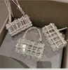 Diamant clair acrylique boîte soirée pochettes femmes Boutique tissé noué corde strass sac à main et sacs à main fête de mariage Ins 240118