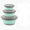 Bowls 3Pcs Folding Bowl Outdoor Camping Servies Sets Lunchbox With Lid Solid Color Nature Hike Cooking Supplies