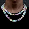 Färgglada fyrkantiga miami kubanska kedja 13mm halsband med 18/20/24 tum lång hänge för hiphop mode smycken 240210