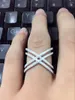 Küme halkaları en çok satan rhodyum gerçek 925 STERLING Gümüş Mikro Pave Zirkon Çapraz X Ring Band