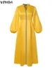 Плюс размер 5XL VONDA женское платье макси осень с длинными рукавами-фонариками сексуальный атласный лоскутный с v-образным вырезом вечерние сарафан повседневный свободный халат 240129