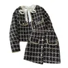 Autumn 2 Pieces Set Elegant Fashion Vintage Plaid Tweed Long Sleeve Jackets Coat Oregelbundna A-Line Mini kjolar Femame Suit 240124