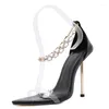 Sandals Summer Women's High-heeled Metal Luxury Diamond Chain Pointed Toe Stiletto Versatile Shoes