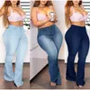 Plus Size White Blue Stretchy Flare Jean Women 5XL High Waist Wide Leg Vintage Bell Bottom Denim Pants Mom Indie Stacked Jeans 240202