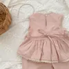 Clothing Sets Children's 2024 Summer Girls' Sweet Pink Lace Set Ruffled Sleeveless Shirt Pants 2Pcs Kids Clothes
