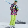 ダウンコート-30度冬の子供スキージャケットボーイの女の子キッズスキースノースーツ防水屋外スポーツ服ティーン12 14パーカー