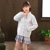 Clothing Sets 2024 Girls' Kids Spring And Autumn College Style Foreign Girls Jk Plaid Skirt 3-piece Girl's Sweater School Suit
