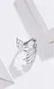 Anel aberto de prata esterlina S925 com asas de penas banhadas a platina ajustável acabamento polido confortável de usar fashio3899327