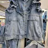 Kvinnors västar vintage tvätt blå denim väst kvinnor midja