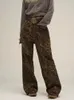 Jeans masculinos homem americano retro leopardo impressão homens e mulheres lavados velho nicho solto casual reta perna larga calças y2k