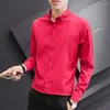 Chemises habillées pour hommes Chemise extensible brodée à manches longues de haute qualité Youth Blanc Noir Rouge Couleur Soft Brand Top pour Business Gentleman