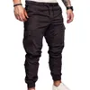 Drop Fashion Men Jogger Pants Casual Solid Color Pockets Waist Drawstring Ankle Tied Skinny Cargo Pants Size XS-4XL 240124