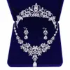 Modna cyrkon zestaw biżuterii ślubnej Wedding Crown Naszyjnik z kolczykami szpilka Pearl Crystal Tiara i korony Ozdoby włosowe Kobiety 240202