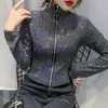 Jaqueta de outono feminina glitter lantejoulas jaqueta curta moda feminina manga longa design sentido sexy camisa de fundo 240125