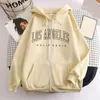 Los Angeles Letter Print Zip Up Harajuku Hoodies Jacka Women Casual Suftshirt Female Streetwear Pockets Hooded Coats 240119