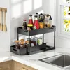 kitchen Organizer Under Sink Sliding Drawer Storage Rack 2 Tier Multipurpose Holder for Kitchen 240125