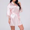 Women's Sleepwear Nightgown Robe Three-quarter Sleeve Lace Stitching Silky Satin French Romance Bathrobe Nightwear Leisure Home Clothes