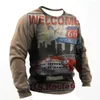 Men's T Shirts Vintage T-shirt For Men Route 66 Print Long Sleeve Tops Outdoor Biker Shirt Oversized Tee Clothing