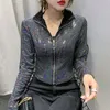 Jaqueta de outono feminina glitter lantejoulas jaqueta curta moda feminina manga longa design sentido sexy camisa de fundo 240125
