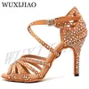 Party Gai Satin Women Wuxijiao Shining Rhinestones Soft Bottom Latin Woman Salsa Dance Shoes Heel5cm-10cm 240125 42190