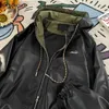 Gmiixder Уличная кожаная куртка для мужчин и женщин Свободное пальто из искусственной кожи с капюшоном в стиле ретро Мотоциклетная бейсбольная форма 240130