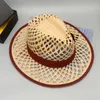 BERETS 202405-FCM524 CHIC SUMMER BRITISH NATURAL RAFFIA GOSS OPENWORK WIEAVING WINE RED BOWKNOT LADY FEDORAS CAP WOMEN PANAMA JAZZ HAT