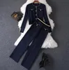 Knitting Suit Female Fall Winter Fashion Temperament Round Neck Long Sleeve Sweater Wide-Leg Pants Two-Piece Sets Women