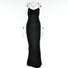 Casual Dresses Backless Black Satin Maxi Y2K Sexy Cowl Neck Fashion 2024 Summer Gown Chic Party Bodycon Prom Dress For Women