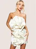 Casual Dresses Women Luxury Sexig stropplös rygglös snörd Flower Beige Mini Bodycon -klänningar klänning Elegant Evening Party Club