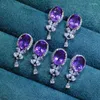 Boucles d'oreilles pendantes pour femmes, charmant violet CZ, accessoires d'oreilles romantiques à la mode pour fête, bijoux fantaisie, cadeau d'anniversaire