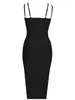 Casual Dresses White Black Beading Hollow Cut Out Rayon Bandage Midi V Neck Elegant Cocktail Evening Club Party High Quality Dress Vestidos