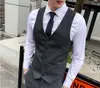 Men's Vests Fashion Men Business Checkered Striped Suit Vest Black / Gray Single Breasted Wedding Waistcoat