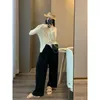 Women's Pants 2024 Graceful Short Coat High Waist Drape Wide Leg Two-piece Suit Early Autumn Sense Young Salt System Wear