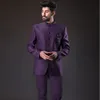 Mode solide col montant costumes à simple boutonnage pour hommes élégant formel décontracté mariage smoking mince 2 pièces Blazer avec pantalon 240122