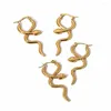 Серьги-кольца, стильные уникальные серьги-кольца из нержавеющей стали со змеей, необычные массивные PVD-серьги золотого цвета с текстурой, водонепроницаемые очаровательные ювелирные изделия для женщин
