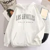 Los Angeles Letter Print Zip Up Harajuku Hoodies Jacka Women Casual Suftshirt Female Streetwear Pockets Hooded Coats 240119