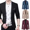 Manliga blazers Slim Elegant Suit Blazer Business Formal Party Long Jacket For Men One Button Lapel Casual Pockets Top 240125