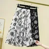 Saias preto branco floral longo elegante de cintura alta mulheres verão estilo coreano saia moda 2024 harajuku roupas kawaii