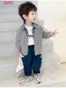 Childrens clothing for boy Coat Spring Autumn Jacket Denim collar Patchwork top Fake two shirts Kids Outerwear 29 Y 240125