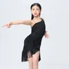 Stage Wear Noir Hors-épaule Robe de danse latine Filles Fringe Compétition Rumba ChaCha Vêtements de danse Pratique d'été DL10583