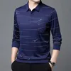 Lente Zomer T-shirts voor Mannen Lange Mouw T-stukken Turn-down Kraag Polo Effen Gestreepte Knoopzakken Mode Europese Kleding tops 240126