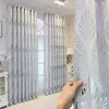 Vorhang 1PC Grau Blatt Textur Jacquard Sheer Für Wohnzimmer Voile Drapieren Mode Fenster Küche Home Dekoration # E