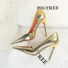 أحذية Bigtree عالية الكعب الذهبي Sliver Black Champagne Pumps Sexy Wedding Shoes Stiletto Heels Female Shoes بالإضافة إلى حجم 43 240129