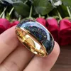 8mm Noir Tungstène Fiançailles Bande De Mariage Hommes Femmes Bague Galaxy Série Opale Inlay Dôme Polonais Mode Cadeau Bijoux Confort Fit 240125