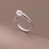 Klusterringar 925 Sterling Silver Pearl Geometric Open Ring for Women Girl Simple Smooth Design Jewelry Party Gift Drop