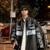 Giacca da moto in pelle PU primavera uomo High Street coreano lettera ricamo bomber cappotto unisex Varsity Vintage Outwear 240130