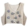 Kvinnors tankar Kvinnor Stickad V-ringning Tank-tops French Crocheted Vest Tops Button-Down Cardigan N7ye