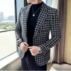 Marque Vêtements Hommes D'affaires Plaid Costume Vestes/Mâle Slim Fit Haute Qualité Tuxedo/Homme Mode Beau Blazer Masculino 4XL 240122