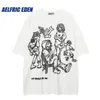 Aelfric Eden Mens Casual Y2K Cartoon Line Character Print T-shirts Harajuku Hip Hop Streetwear Anime Graphic Tshirts Cotton Tops 240129